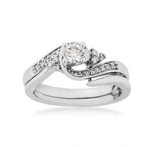 True Promise 1/4 ct. Round Brilliant Diamond Wedding Set with 1/5 ct. Diamond Swirl Accent Band in 10K White Gold- RB4937TPA45-10W