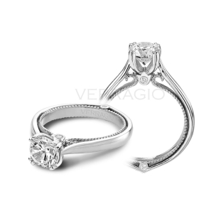 Verragio .04 ct. tw. Diamond Tulip Inspired Semi Mount Diamond Engagement Ring with Milgrain Detailing in 18K White Gold - ENG-0418R