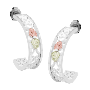 Black Hills Gold Ladies' 'J' Hoop Leaf Earrings in Sterling Silver - MR30518