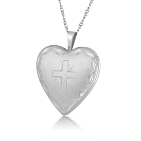 Ladies' Heart Locket with Cross Design in Sterling Silver - 10147SS