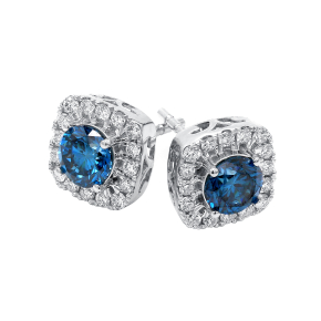 2 ct. tw. Treated Blue and White Lab Grown Diamond Earrings in 14K White Gold