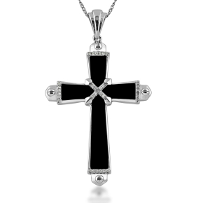 Onyx and 1/10 ct. tw. Cross Pendant in Sterling Silver - PC485298