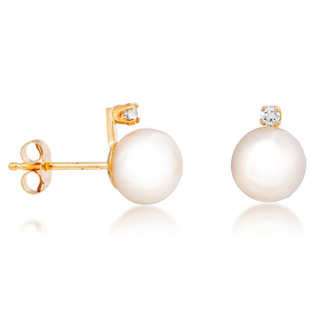 Ladies' 8mm Pearl and Diamond Stud Earrings in 14K Yellow Gold - E30130DP-PRLD