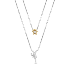 Enchanted Disney 1/10 ct. tw. Tinkerbell with Star Double-Layered Necklace in Sterling Silver and 10K Yellow Gold - NKOO690SY1PDSRD
