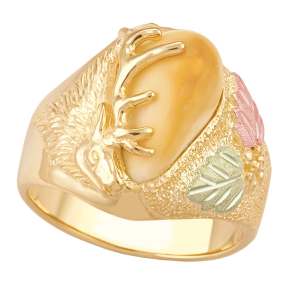 Men's Elk Ivory Black Hills Gold Ring in 10K Yellow Gold - I1755 Dakota