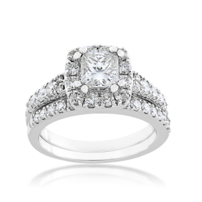 Noventa 2 ct. tw. Princess Cut Diamond Classic Halo Wedding Set in 14K White Gold - RB3456NPA44-14KW