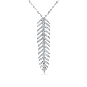 Shy Creation 1/3 ct. tw. Diamond Pave Feather Fashion Dangle Pendant in 14K White Gold - SC55006044