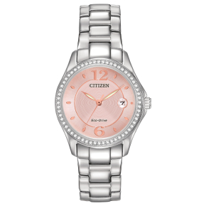 Citizen Silhouette Crystal Ladies' Watch with Pink Mother of Pearl Dial and Stainless Steel Bracelet - FE1140-86X