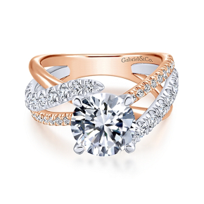 Gabriel & Co. .79 ct. Diamond Semi-Mount Engagement Ring with Split Band in 14K White and Pink Gold - ER12337R6T44JJ