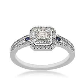 I Promise 1/4 ct. tw. Diamond Halo Promise Ring with Genuine Round Sapphire Accents in 10K White Gold  - 14801RF0025