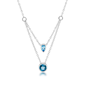 Swiss Blue and London Blue Topaz Layered Necklace in Sterling Silver