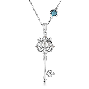 Enchanted Disney 1/10 ct. tw. Diamond Cinderella Key Pendant with Genuine Round London Blue Topaz in Sterling Silver - PD03619SWLBT