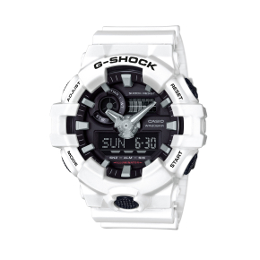 G-Shock Men's Multi-Functional Watch with White Resin Band and Black Dial - GA700-7A