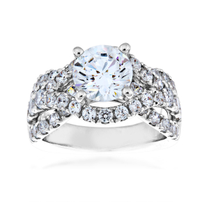 Valina 1-5/8ct. tw. Round Diamond Semi-Mount Engagement Ring with Prong Set Diamond Woven Band in 14K White Gold - R9303W@ALLOY