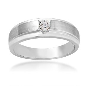 Canadian Rocks Men's 1/5 ct. tw. Round Brilliant Diamond Solitaire Wedding Band with Brushed Center in 10K White Gold - RID20-GR630-10KW