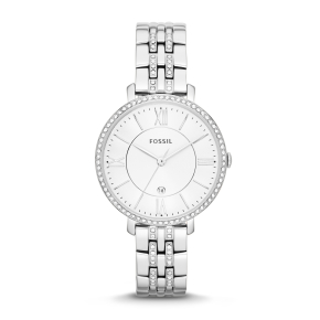 Fossil Ladies' Jacqueline Stainless Steel Analog Watch with Crystal Bezel and White Dial - ES3545