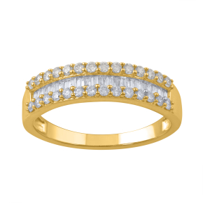 1/2 ct. tw. Round Brilliant and Baguette Diamond Anniversary Band in 10K Yellow Gold