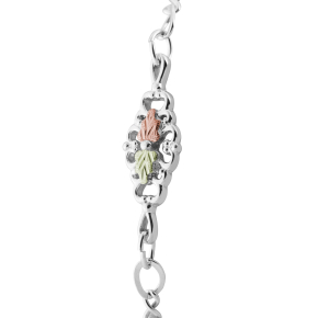Black Hills Gold Ladies' Pink & Green Leaf Ankle Bracelet in Sterling Silver - MR8113 