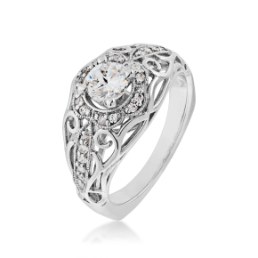 Valina 1/7 ct. tw. Diamond Floral Inspired Band Semi-Mount Engagement Ring with Filigree & Milgrain Details in 14K White Gold - RQ9694W