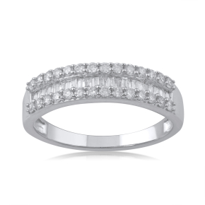 1/2 ct. tw. Round Brilliant and Baguette Diamond Anniversary Band in 10K White Gold