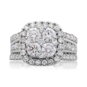 Adamante 3 ct. tw. Lab-Grown Round Brilliant Diamond Halo Cluster Engagement Ring with Channel & Prong Set Band in 14K White Gold -LGARE13674HS114W