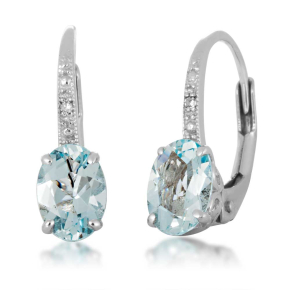 Genuine Oval Aquamarine & Diamond Leverback Earrings in 10K White Gold - E802645W0AQ-1