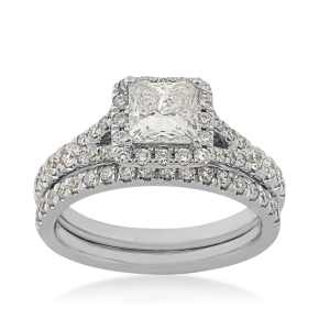 Adamante 1-3/4 ct. tw. Lab-Grown Princess Cut Diamond Halo Split Shank Wedding Set in 14K White Gold - LG-LRB01556@4W