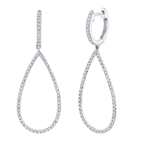 Shy Creation 3/8 ct. tw. Diamond Fashion Teardrop Dangle Hoop Earring in 14K White Gold - SC22003282V