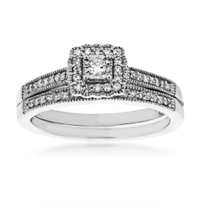 True Promise 1/4 ct. tw. Vintage Halo Diamond Wedding Set in 10K White Gold - M2696S-10KW