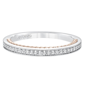 Artcarved Contemporary 1/7 ct. tw. Round Diamond Wedding Band with Inside Border Detailing in 14K Two-Tone Gold - 31-V591DRR-L.00-14WP