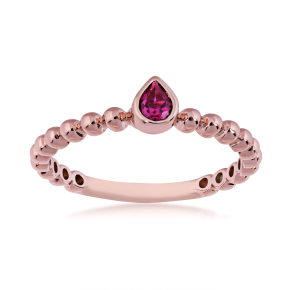 Genuine Bezel Set Pear Shaped Ruby Stackable Ring in 10K Pink Gold - R38918RU