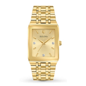 Bulova Men's Quadra Tank Style Watch with Champagne Dial in Gold-Tone Stainless Steel - 97D120