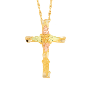Black Hills Gold Ladies' Slender Cross Pendant with Grape Center & Leaf Accents in 10K Yellow Gold - G2250