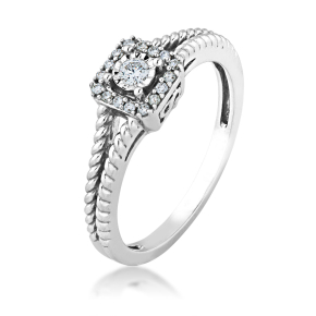I Promise 1/8 ct. tw. Round Diamond Halo Promise Ring with Miracle Plating & Rope Detailed Band in 10K White Gold - RG05256-W1P-10W