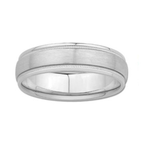 Men's Wedding Band with Milgrain Detailing and Brushed Center Band in 10K White Gold - JM3278-10W0A0