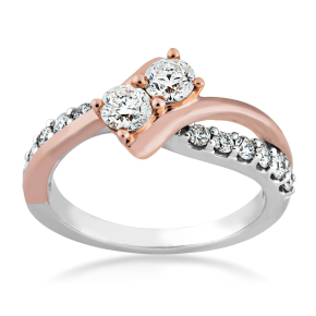 2BeLoved 1-1/2 ct. tw. 2-Stone Diamond Anniversary Ring in Two-Tone 14K Pink and White Gold - RE-7671-A50-14WP