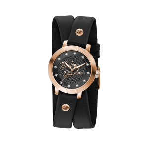 HARLEY DAVIDSON LADIES' WATCH WITH DOUBLE WRAP LEATHER STRAP AND HOUR MARKERS - 77L109
