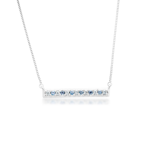 Yogo Round Sapphires and 1/20 ct. tw. Round Diamond Bar Necklace in 10K White Gold