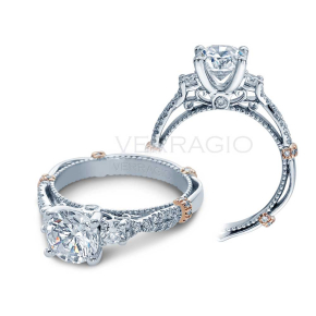 Verragio 1/3 ct. tw. 2 Stone Diamond Accented Band Round Semi-Mount Engagement Ring in in 14K White & Pink Gold - D-129R