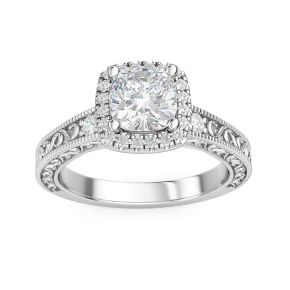 Designed With Love 1/5 ct. tw. Diamond Halo Semi-Mount Engagement Ring with Filigree & Milgrain Band in 14K White Gold - RE7CUH5FZA8W4