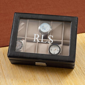 Personalized Black Leather Monogrammed Watch Box 3 Initials -GC1082