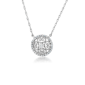 1/5 ct. tw. Diamond Fashion Pendant with Center Bezel and outer Halo Design in 10K White Gold 