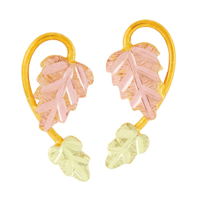 Black Hills Gold Ladies' Vine Pink & Green Leaf Earrings in 10K Yellow Gold- G 3168