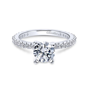 Gabriel & Co. 3/8 ct. tw. Round Straight Prong Set Diamond Semi-Mount Engagement Ring in 14K White Gold - ER4124W44JJ-6.5