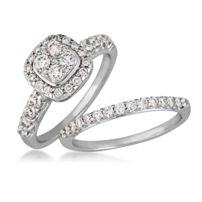 Fairytale Diamonds 1 ct. tw Square Cluster Diamond Halo Wedding Set in 14K White Gold - RB-2231-A66-14W