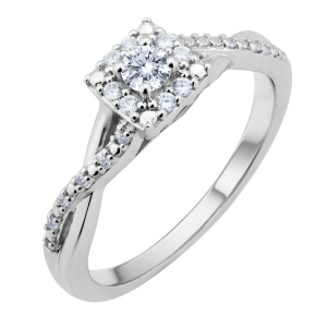 I Promise 1/5 ct. tw. Round Diamond Promise Ring with Square Diamond Halo & Twist Band in 10K White Gold - RG04700W1P-10KW