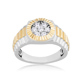 Men's 5/8 ct. tw.  Round Brilliant Cluster Rolex Style Fashion Ring in 10K White & Yellow Gold - IG4088-10WY-10A