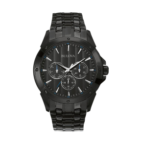 Bulova Classic Collection Men's Patterned Black Dial Watch with Multi-Function Design in Black Stainless Steel - 98C121