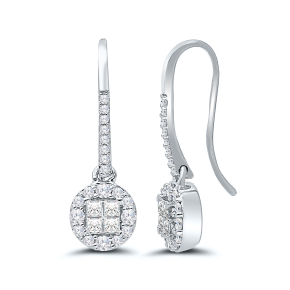 1/2 ct. tw. Diamond Quad Round Halo Dangle Earrings in 10K White Gold - 2222910500W@