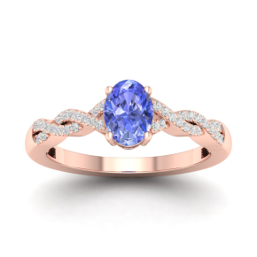 Tanzanite and 1/10 ct. tw. Diamond Fashion Ring with Twisted Band Design in 10K Pink Gold
